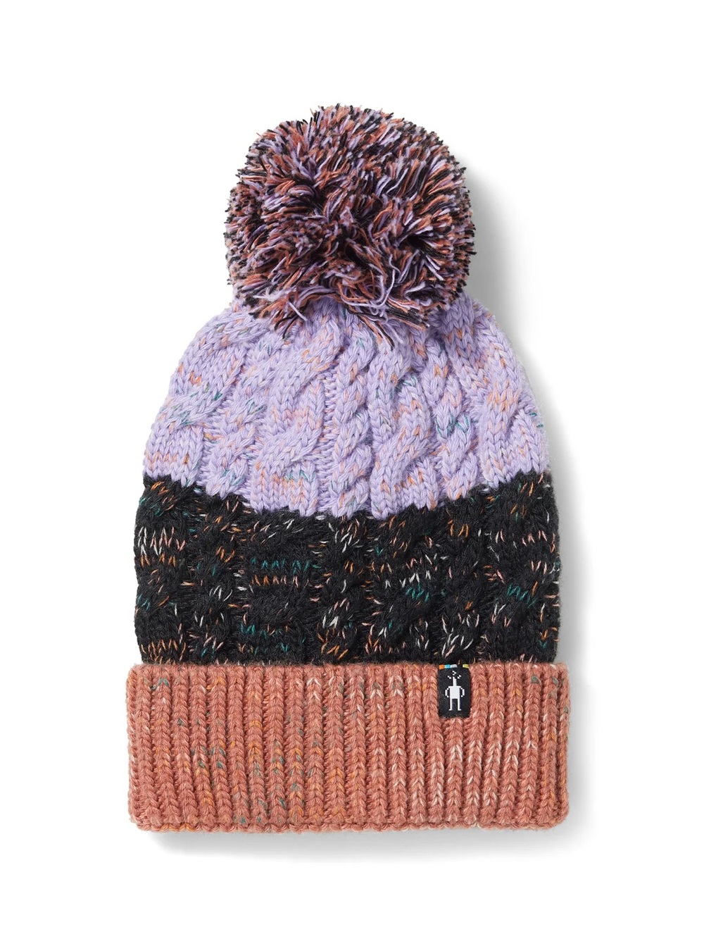 Smartwool Cable Knit Colorblock Pom Beanie Orange, Purple & Black